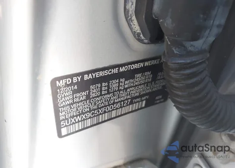 2015 BMW X3 xDrive28I z USA, uszkodzony, nr VIN 5UXWX9C5XF0D56127